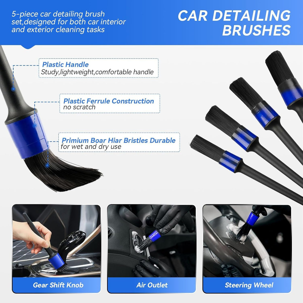 21Pcs Car Detailing Kit, Car Cleaning Kits Interior Cleaner with Detailing Brushes, Car Wash Kit with Cleaning Gel, Wash Mitt, Car Care Gift for Men, Black