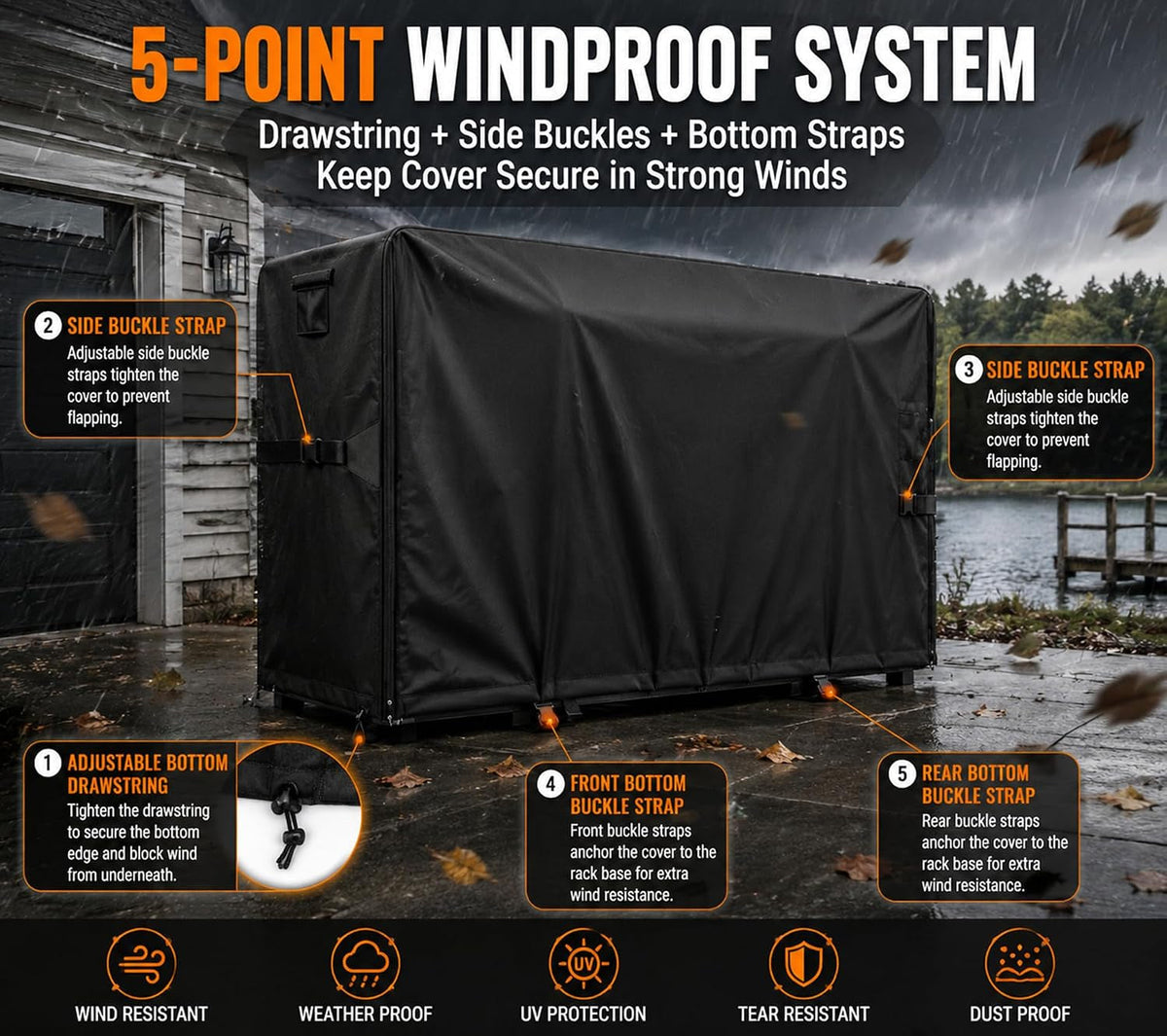 Heavy Duty Kayak Rack Cover 12.7Ft – Waterproof Dustproof UV Protective. for Freestanding Kayak Stand, for 2-4 Tier Racks, for Canoes, Sups, Paddleboards & Surfboards(153" LX 35" W X 55" H)