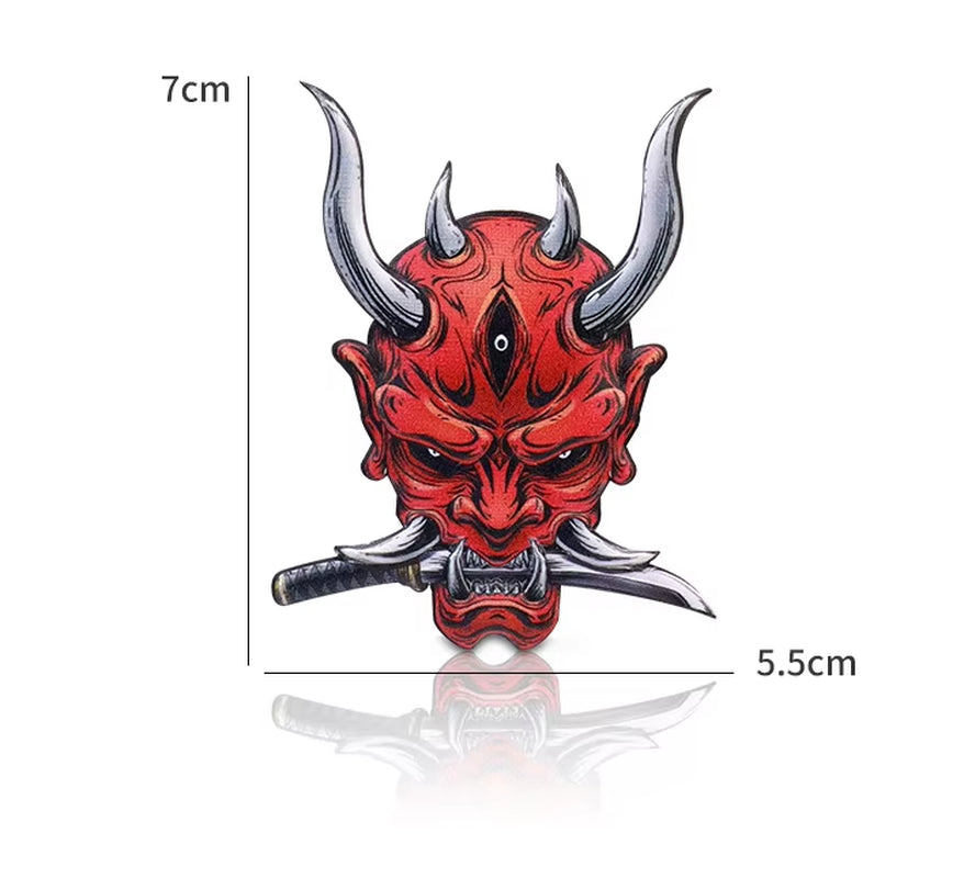 Car Stickers Japanese Oni Samurai Aluminum Alloy Emblem Skull Badge Decal Body Fender Trunk Rear Trunk Accessories Motorcycle