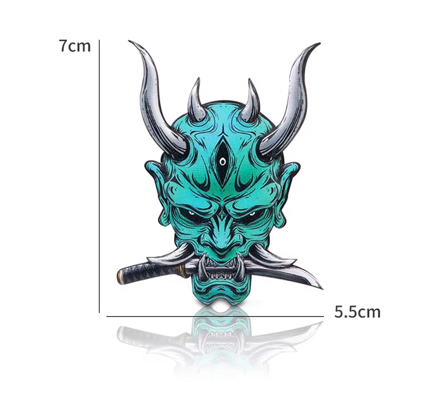 Car Stickers Japanese Oni Samurai Aluminum Alloy Emblem Skull Badge Decal Body Fender Trunk Rear Trunk Accessories Motorcycle