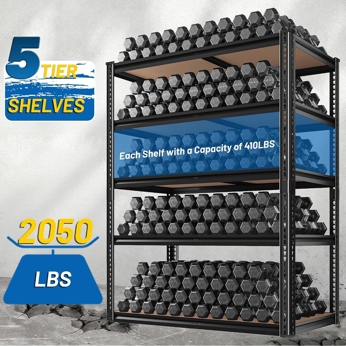 72" H Garage Shelving 5 Tier Storage Shelves 2050LBS, 2PCS