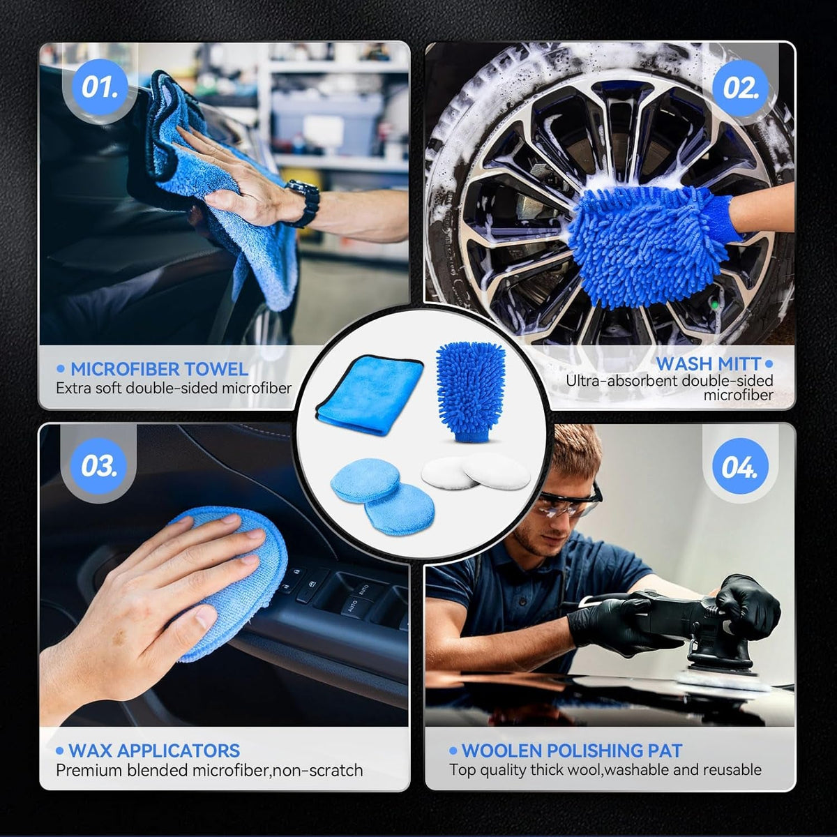 21Pcs Car Detailing Kit, Car Cleaning Kits Interior Cleaner with Detailing Brushes, Car Wash Kit with Cleaning Gel, Wash Mitt, Car Care Gift for Men, Black