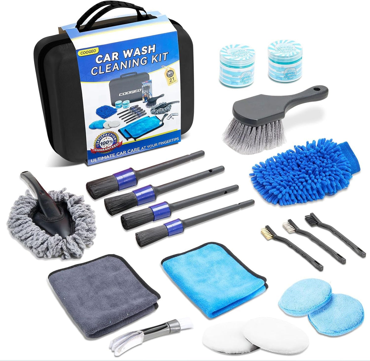 21Pcs Car Detailing Kit, Car Cleaning Kits Interior Cleaner with Detailing Brushes, Car Wash Kit with Cleaning Gel, Wash Mitt, Car Care Gift for Men, Black
