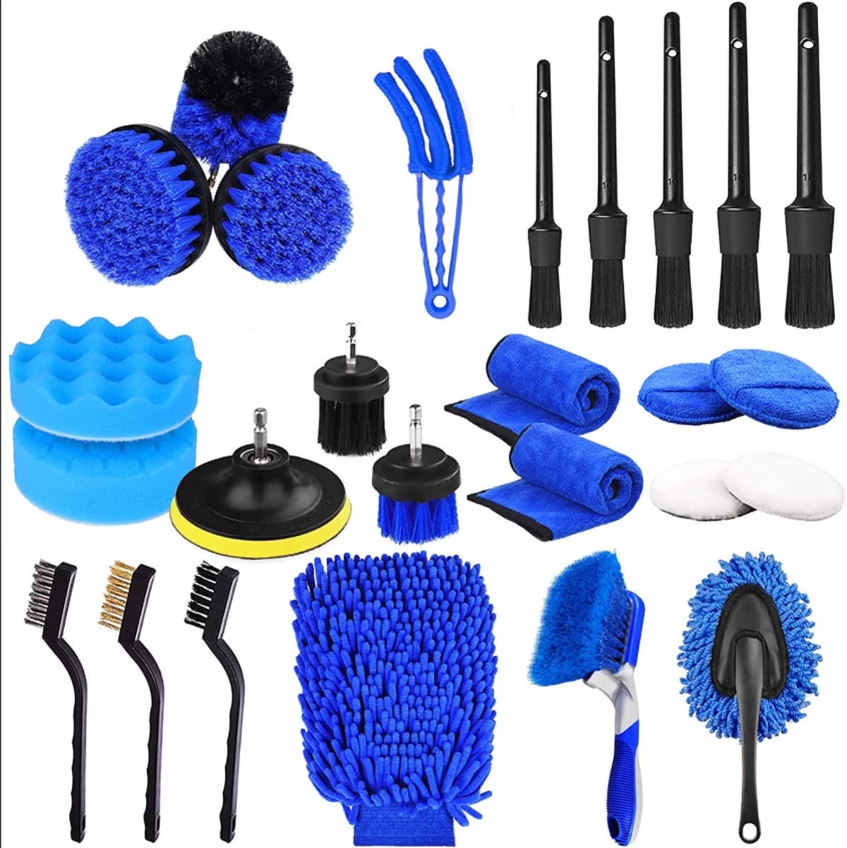 Ruseen 26Pcs Detail Brushes Car Detailing Kit Interior with Drill Brush Set, Detailing Brushes Car Cleaning Kit for Interior, Exterior, Windshield, Carpet, Leather, Air Vents