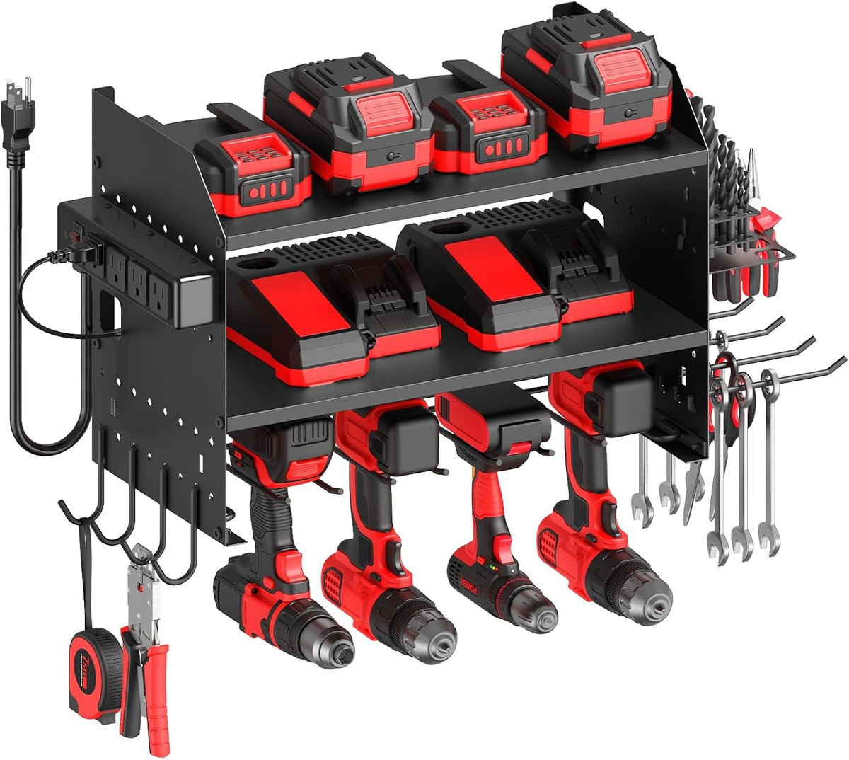 Modular Power Tool Organizer Wall Mount with Charging, Black, 1 Pack