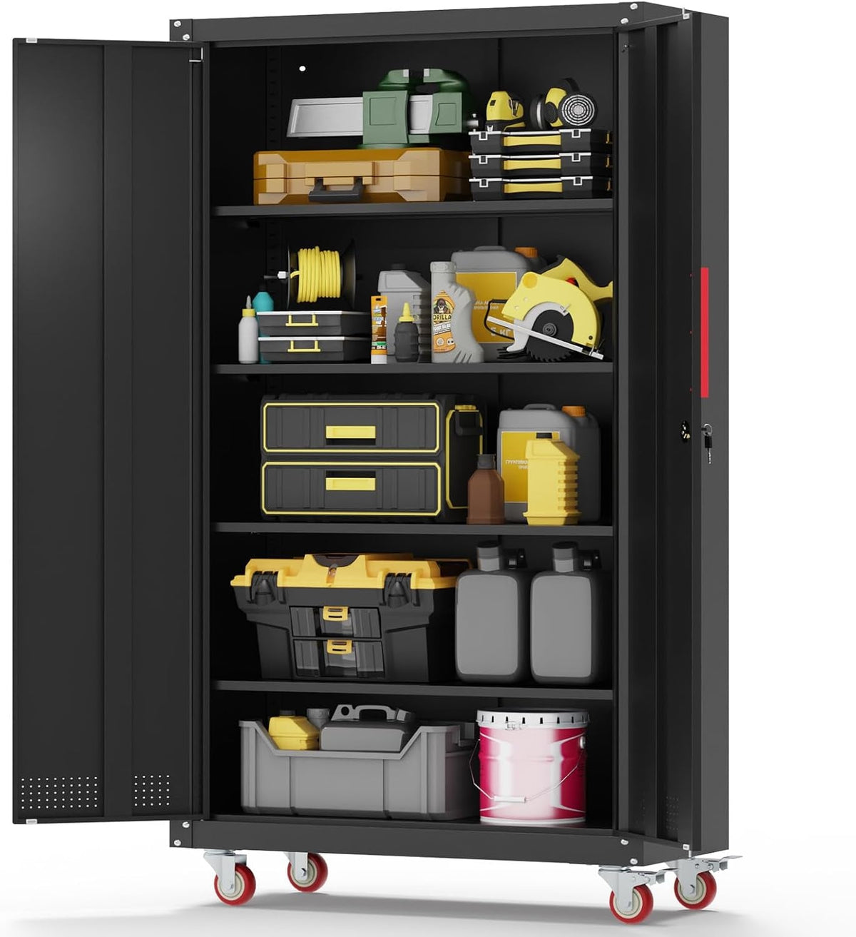 71" Lockable Metal Garage Storage Cabinet with Wheels,Steel,Black