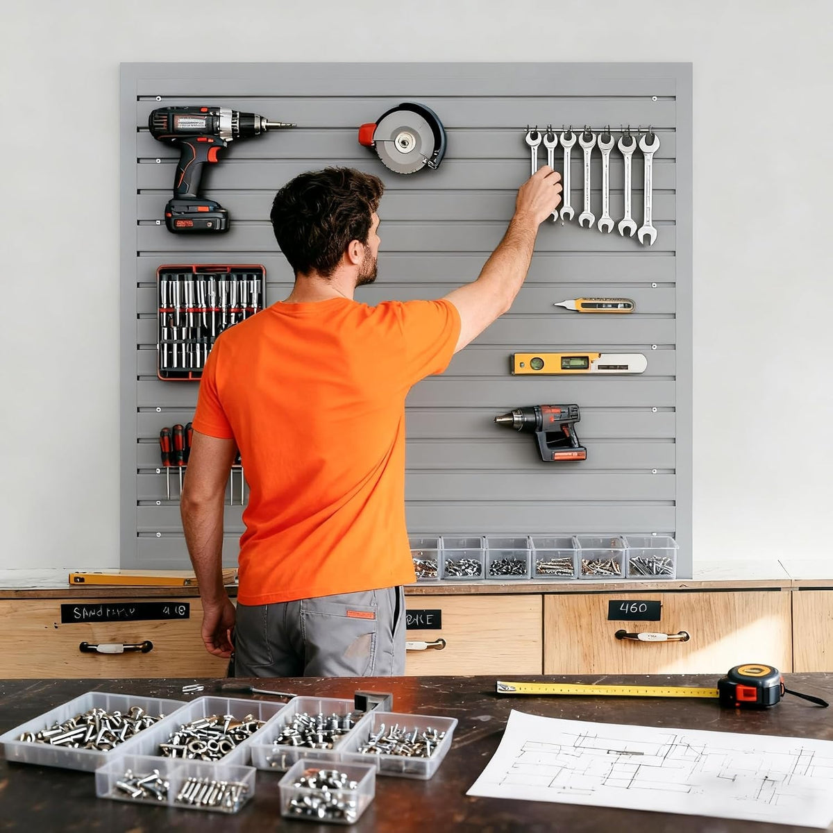 Slat Wall Paneling 4 X 4Ft, Garage Slatwall Panel Wall Storage Systems, Heavy Duty PVC Garage Wall Organization (Gray)
