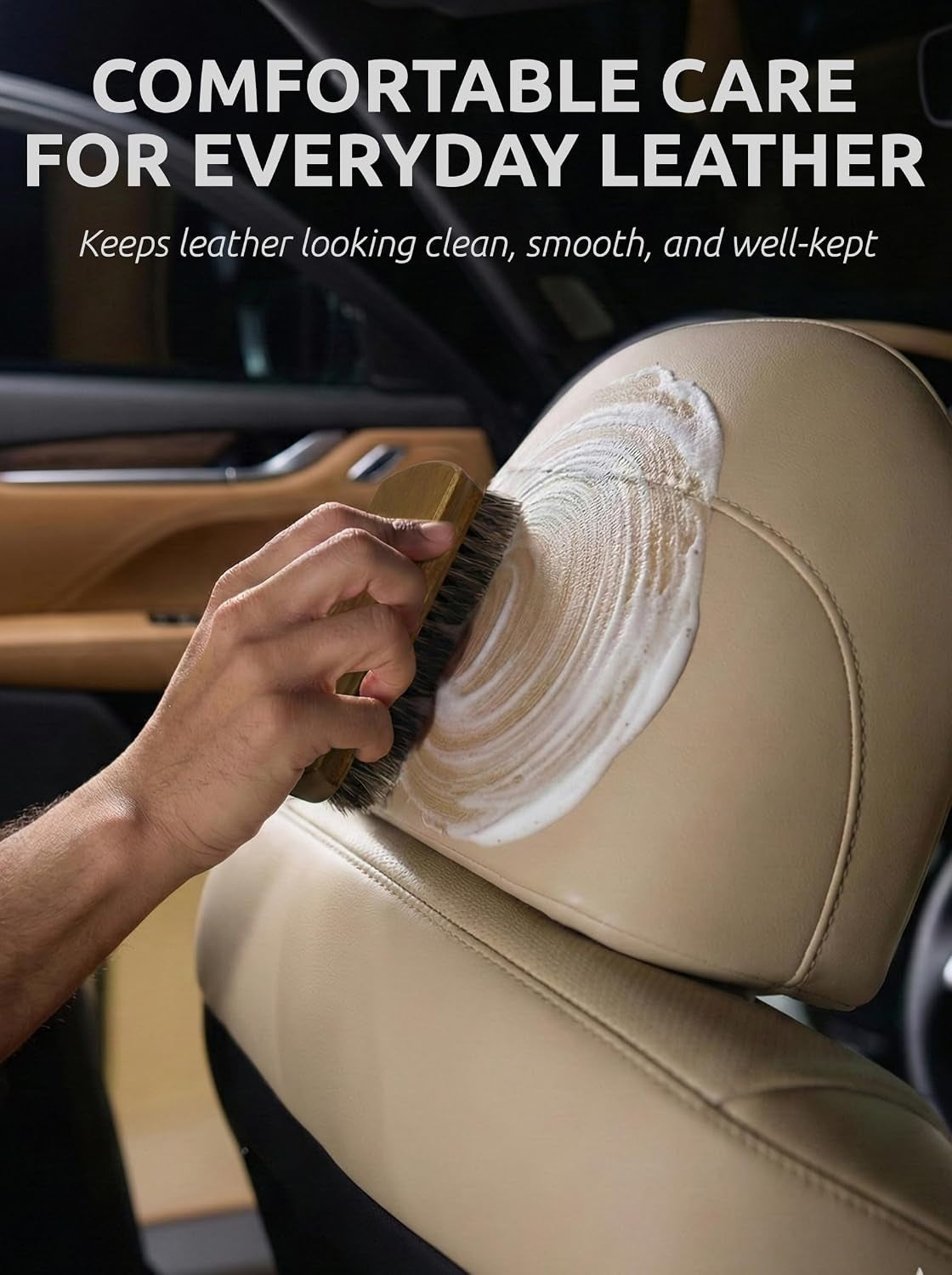 Leather & Upholstery Cleaning Brush Set with Compact Wood Handle