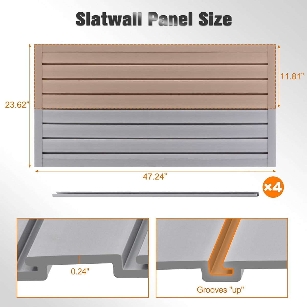 Slatwall Panel 4X2Ft PVC Slat Wall Panels Garage Slat Wall Organizer Heavy Duty Slatwall Garage Storage Organization Tool for Garages, Sheds, and Homes