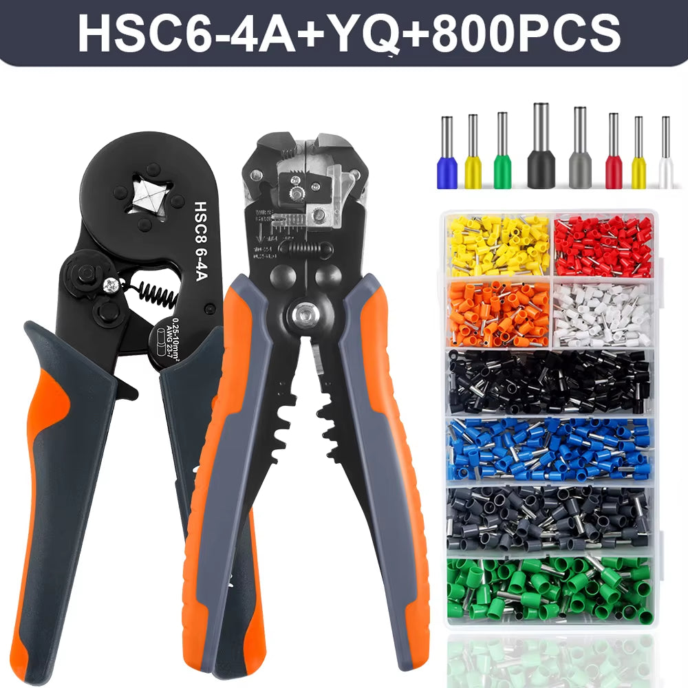 Ferrule Crimper Tool,Ratchet Crimping Tool Kit-Wire Stripper & Crimper Plier ,Or Plier Set with Connectors
