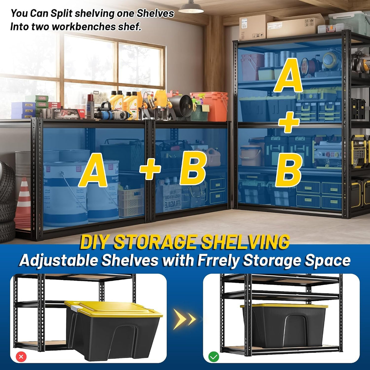 72" H Garage Shelving 5 Tier Storage Shelves 2050LBS, 2PCS