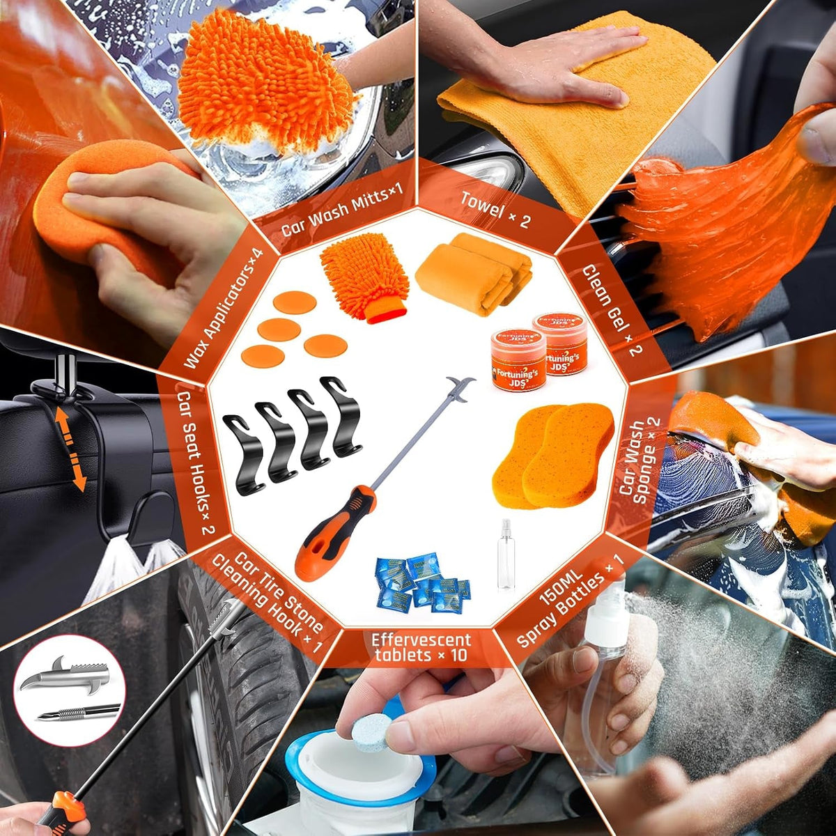 61 PCS Car Detailing Kit Interior Cleaner, Auto Detailing Kit, Car Vacuum Car Interior Detailing Kit, Car Wash Kit with Bucket Detailing Brush Set Car Accessories for Motorcycle, Cars, Bikes, Wheels