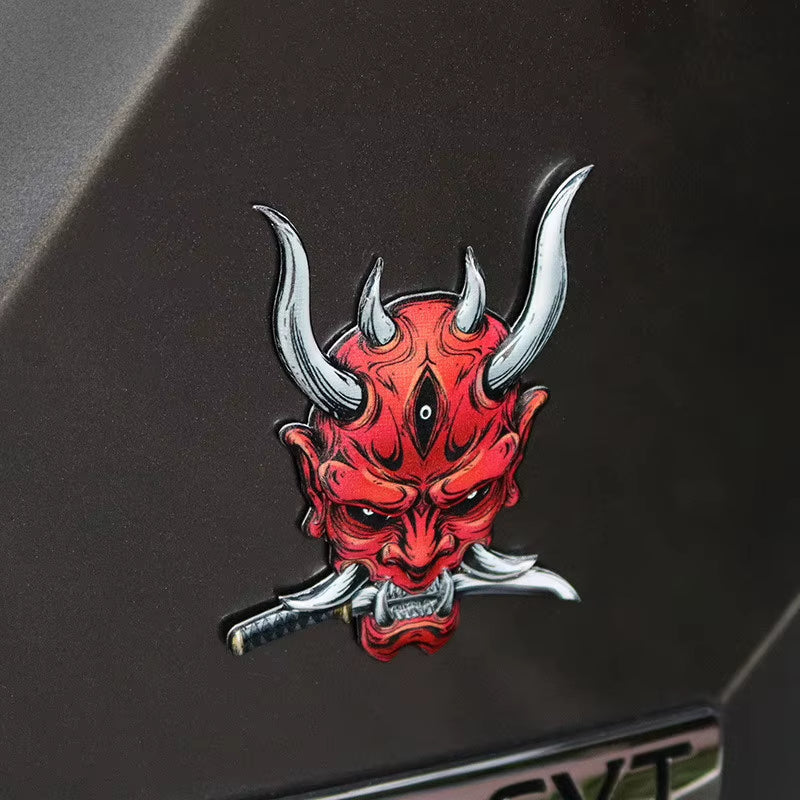 Car Stickers Japanese Oni Samurai Aluminum Alloy Emblem Skull Badge Decal Body Fender Trunk Rear Trunk Accessories Motorcycle