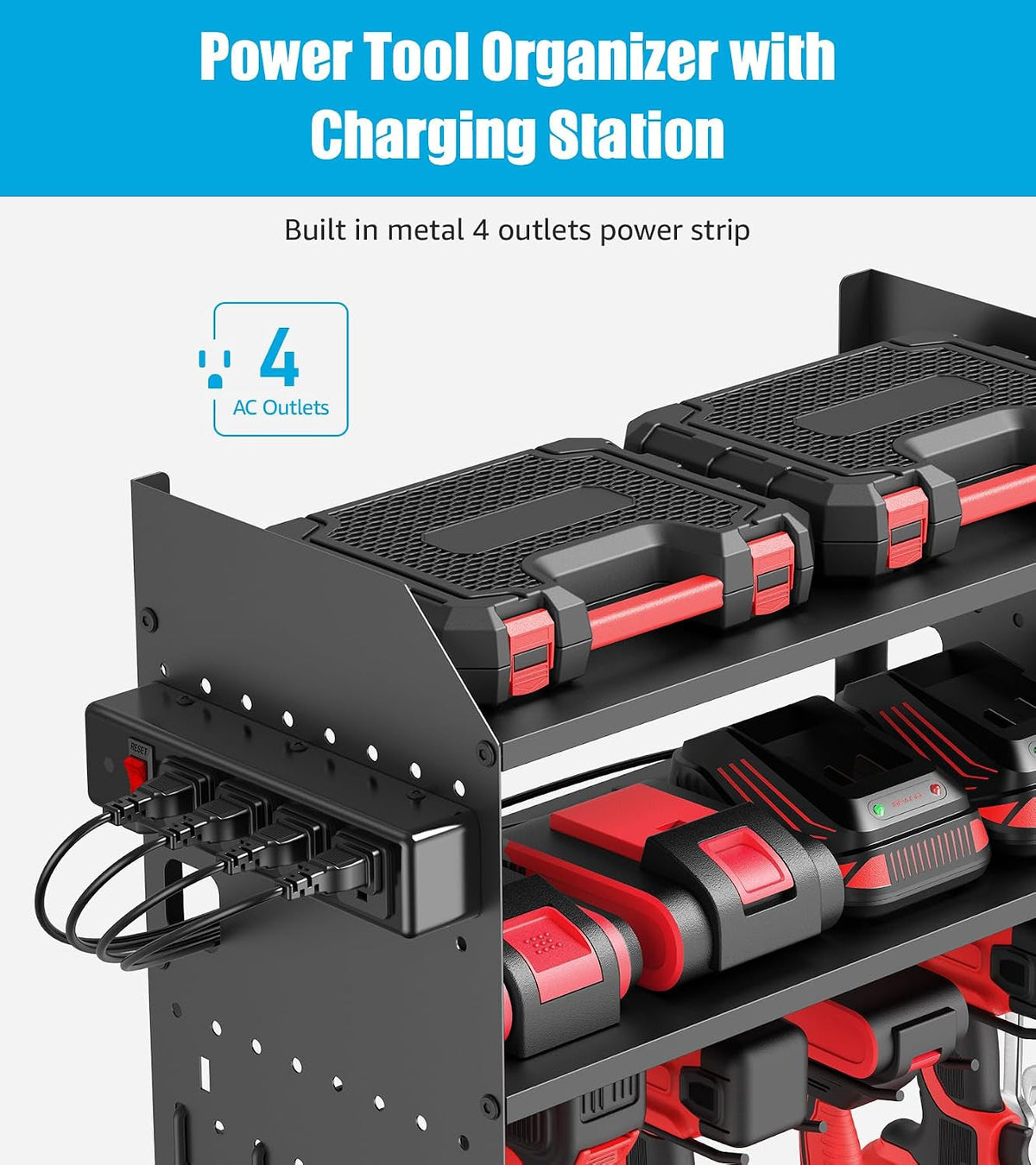 Modular Power Tool Organizer Wall Mount with Charging, Black, 1 Pack