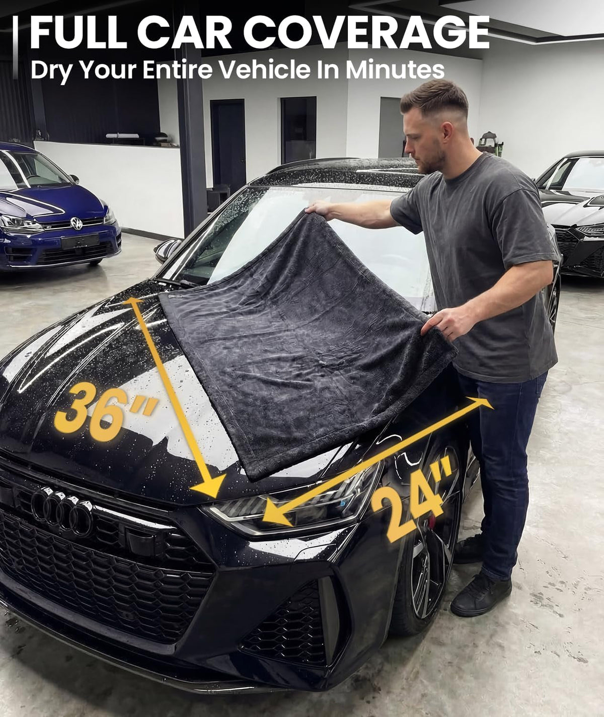 Car Drying Towel - (1300 GSM) XL Drying Towels Car Detailing - Car Microfiber Towel (36"X24") Microfiber Drying Towels for Cars Towels Drying, Car Wash Towels, Ultra Absorbent - Grey & Green