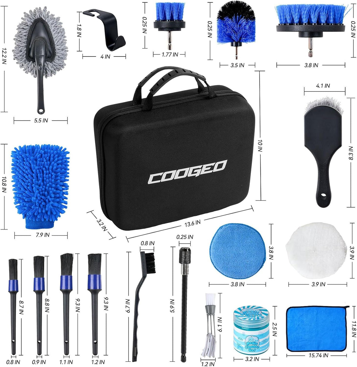29Pcs Car Detailing Kit, Car Cleaning Kits Interior Cleaner with Detailing Brushes,Drill Brush Heads,Car Wash Kit with Cleaning Gel,Wash Mitt,Car Hooks,Car Care Gift for Men, Black