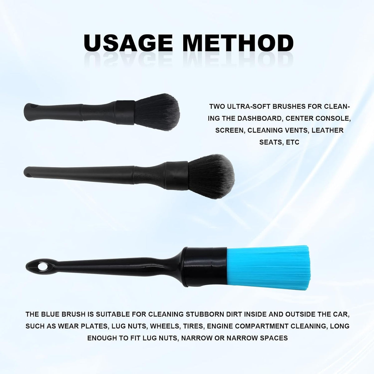 3 Pack Car Ultra Soft Detailing Brush Kit, Car Detailing Brush Set for Interior Exterior Dashboard Cleaning Air Vent Bay Emblems Seat Wheels, Engine, Wheel Nut, 2 Pack Black and 1 Pack Blue