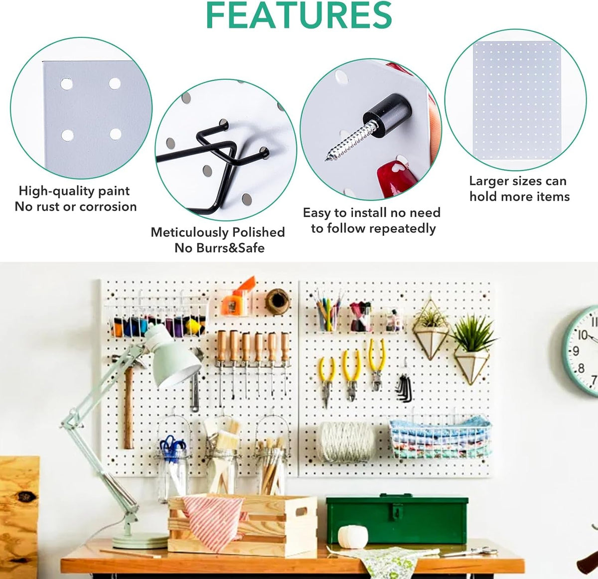 2 Pcs Metal Pegboard Wall Panels - 23.6” X 15.7” Pegboard Wall Organizer System for Walls, Small Peg Board Tool Storage, White Pegboard for Garage, Craft Room, Workbench, Kitchen, Office