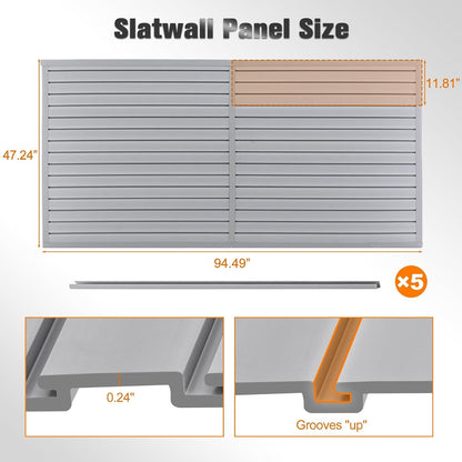 Slatwall Panel 4X8Ft, Garage Slat Wall Storage Systems Durable and Sturdy, Easy-To-Install Interlocking PVC Slat Wall Organizer Panels Flexible and Convenient, Maximize Vertical Space