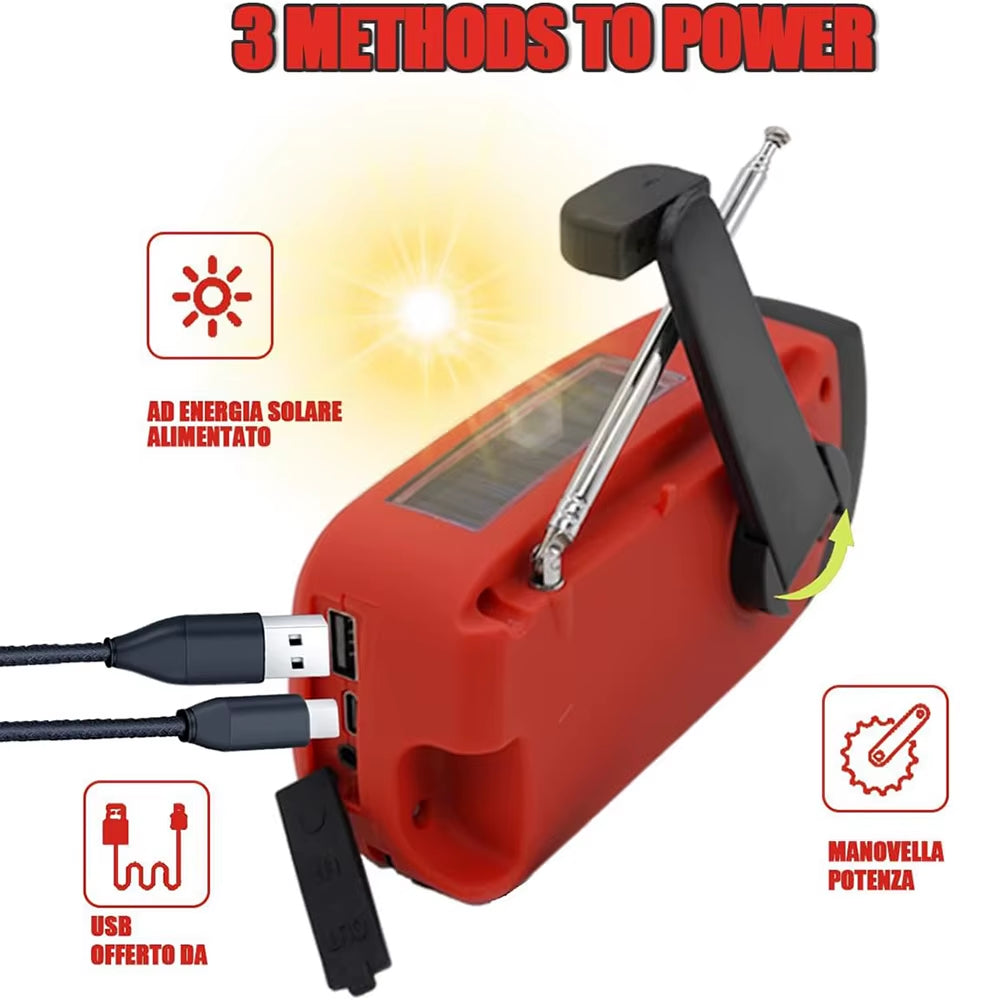 2000Mah High Capacity Rechargeable Radio Solar Rechargeable Emergency Light Outdoor Camping Flashlight Waterproof Portable Light