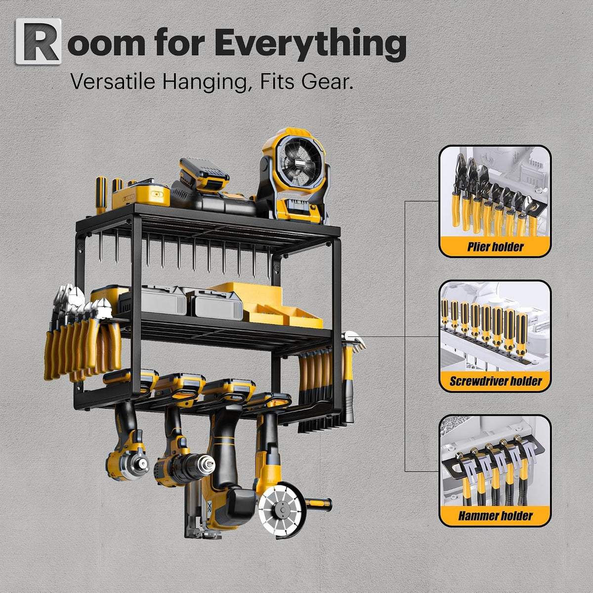 Power Tool Organizer, 3 Layers 4 Drill Holder Wall Mount