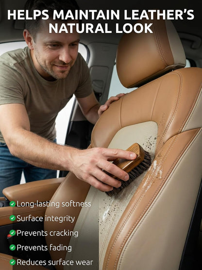 Leather & Upholstery Cleaning Brush Set with Compact Wood Handle