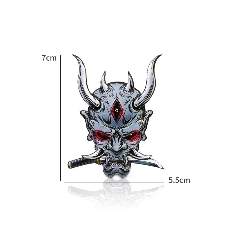 Car Stickers Japanese Oni Samurai Aluminum Alloy Emblem Skull Badge Decal Body Fender Trunk Rear Trunk Accessories Motorcycle