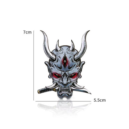 Car Stickers Japanese Oni Samurai Aluminum Alloy Emblem Skull Badge Decal Body Fender Trunk Rear Trunk Accessories Motorcycle