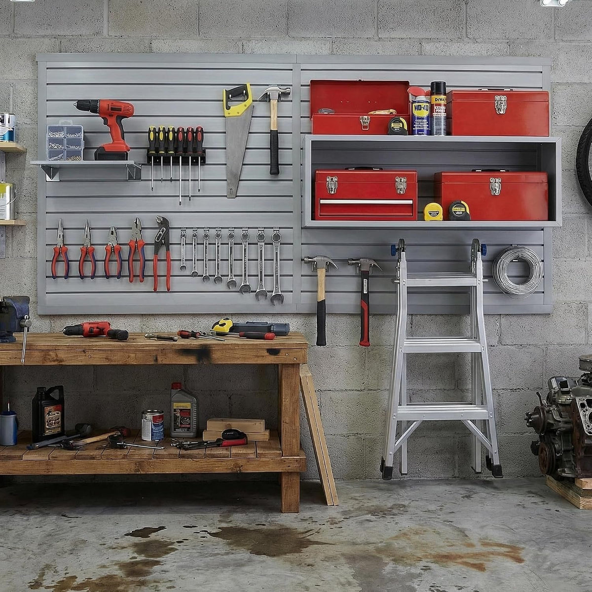 Slatwall Panel 4X8Ft, Garage Slat Wall Storage Systems Durable and Sturdy, Easy-To-Install Interlocking PVC Slat Wall Organizer Panels Flexible and Convenient, Maximize Vertical Space