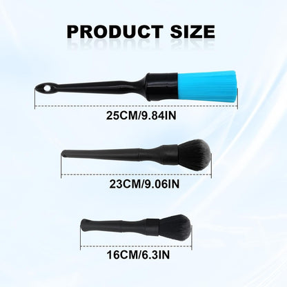 3 Pack Car Ultra Soft Detailing Brush Kit, Car Detailing Brush Set for Interior Exterior Dashboard Cleaning Air Vent Bay Emblems Seat Wheels, Engine, Wheel Nut, 2 Pack Black and 1 Pack Blue