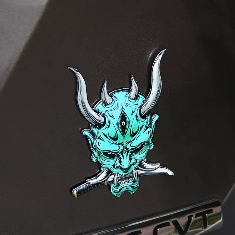 Car Stickers Japanese Oni Samurai Aluminum Alloy Emblem Skull Badge Decal Body Fender Trunk Rear Trunk Accessories Motorcycle