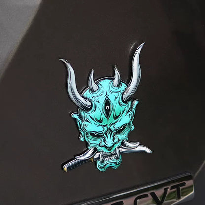 Car Stickers Japanese Oni Samurai Aluminum Alloy Emblem Skull Badge Decal Body Fender Trunk Rear Trunk Accessories Motorcycle