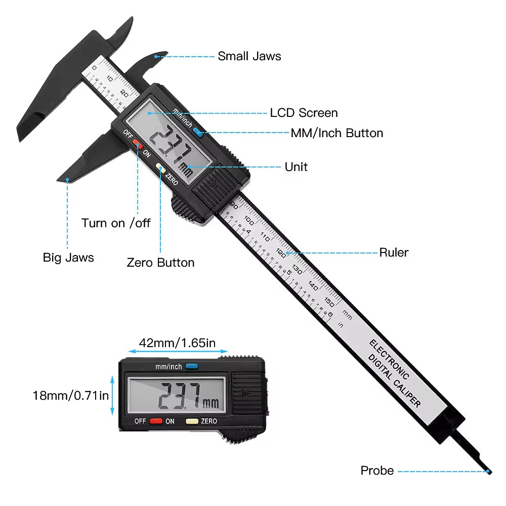 150Mm 100Mm 0.1Mm Electronic Digital Caliper Measuring Tool Vernier Micrometer Measuring Tool Depth Gauge Instrument Pachometer