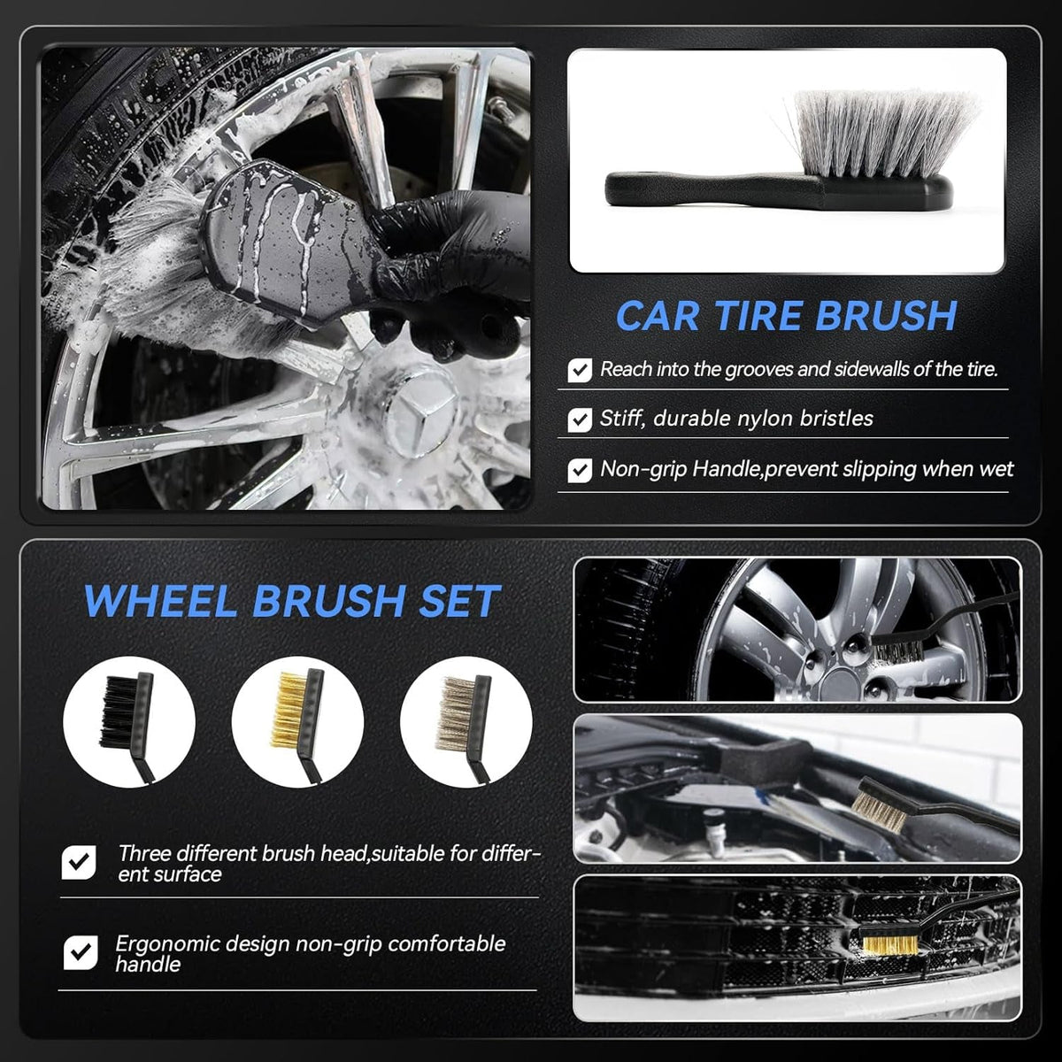 21Pcs Car Detailing Kit, Car Cleaning Kits Interior Cleaner with Detailing Brushes, Car Wash Kit with Cleaning Gel, Wash Mitt, Car Care Gift for Men, Black