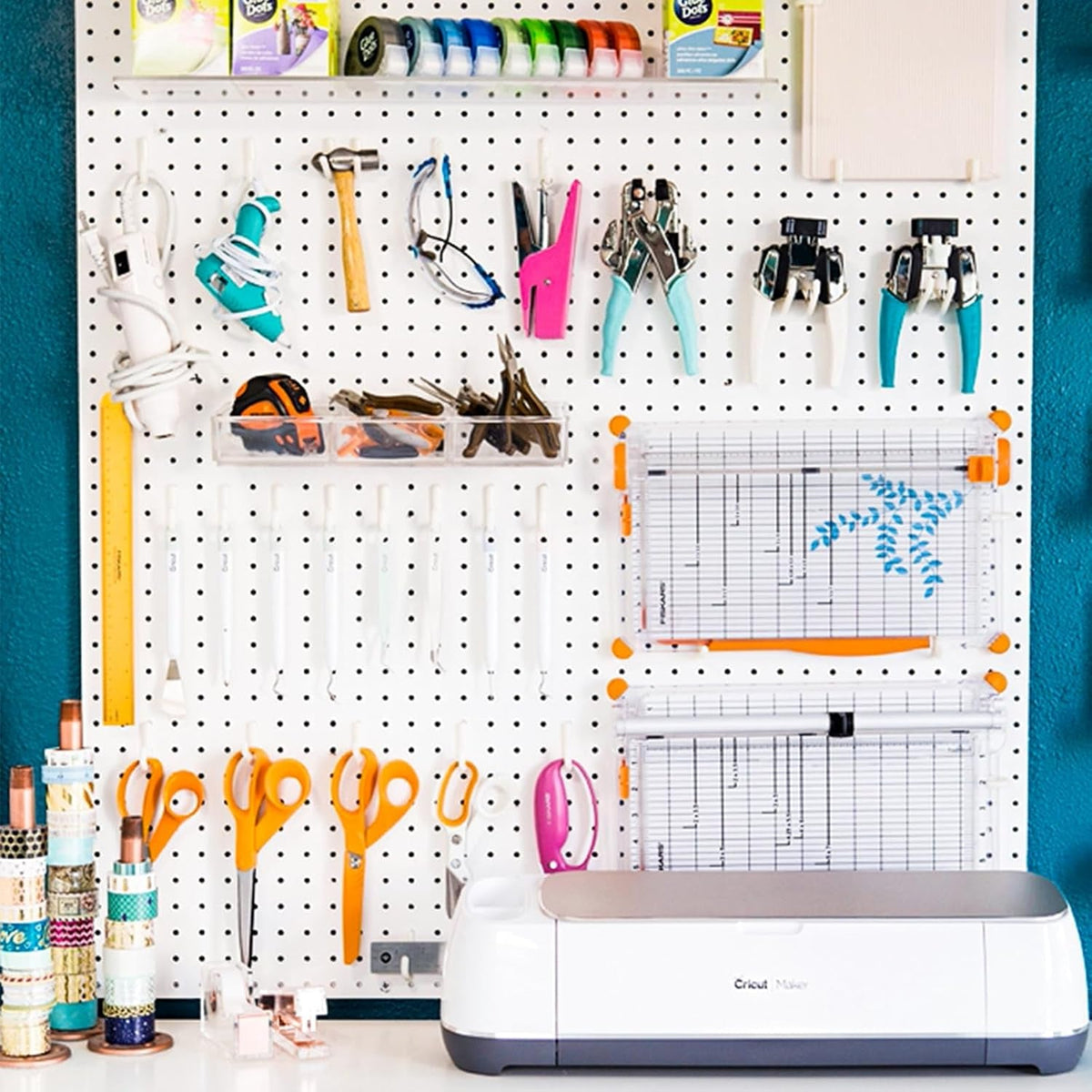 2 Pcs Metal Pegboard Wall Panels - 23.6” X 15.7” Pegboard Wall Organizer System for Walls, Small Peg Board Tool Storage, White Pegboard for Garage, Craft Room, Workbench, Kitchen, Office