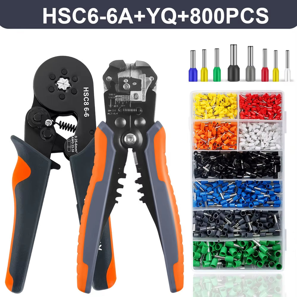 Ferrule Crimper Tool,Ratchet Crimping Tool Kit-Wire Stripper & Crimper Plier ,Or Plier Set with Connectors