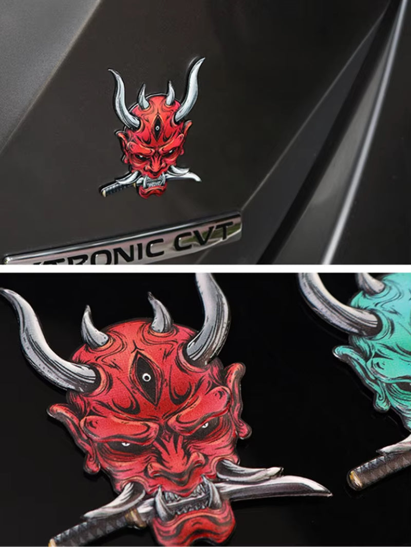 Car Stickers Japanese Oni Samurai Aluminum Alloy Emblem Skull Badge Decal Body Fender Trunk Rear Trunk Accessories Motorcycle