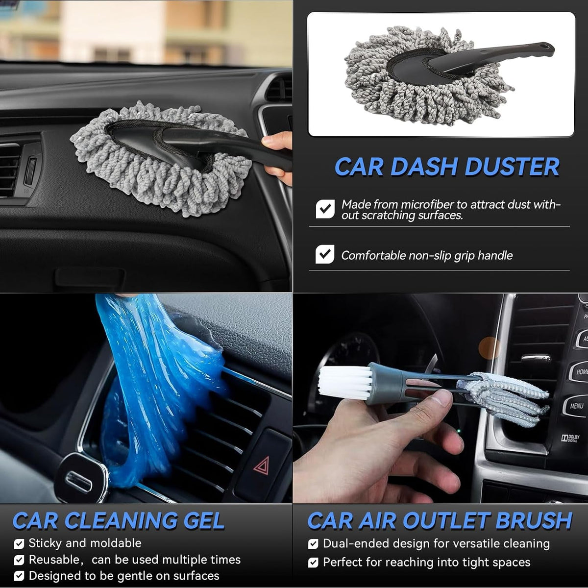 29Pcs Car Detailing Kit, Car Cleaning Kits Interior Cleaner with Detailing Brushes,Drill Brush Heads,Car Wash Kit with Cleaning Gel,Wash Mitt,Car Hooks,Car Care Gift for Men, Black