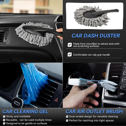 29Pcs Car Detailing Kit, Car Cleaning Kits Interior Cleaner with Detailing Brushes,Drill Brush Heads,Car Wash Kit with Cleaning Gel,Wash Mitt,Car Hooks,Car Care Gift for Men, Black