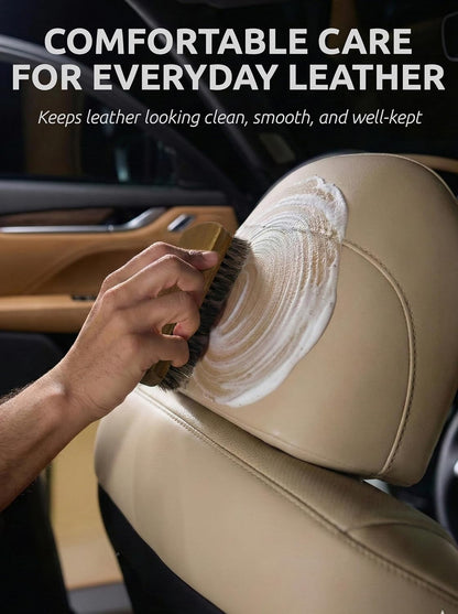 Leather & Upholstery Cleaning Brush Set with Compact Wood Handle