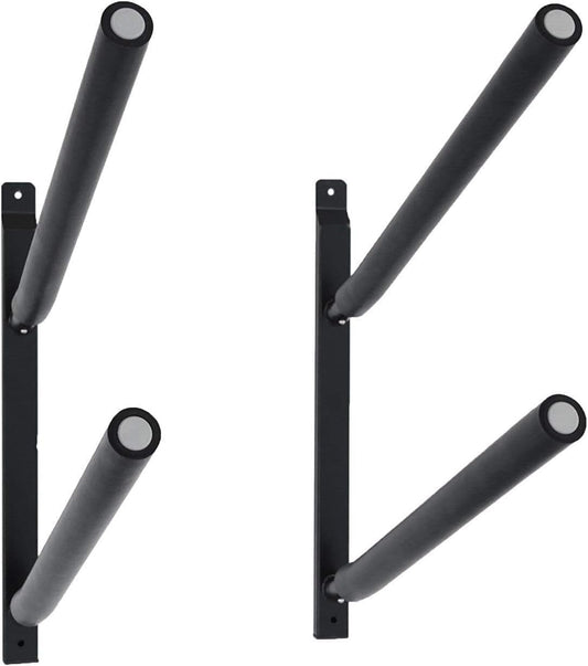 Wall Mount Rack with Angled Padded Arms for Surfboard or SUP Paddle Board, Double, Black
