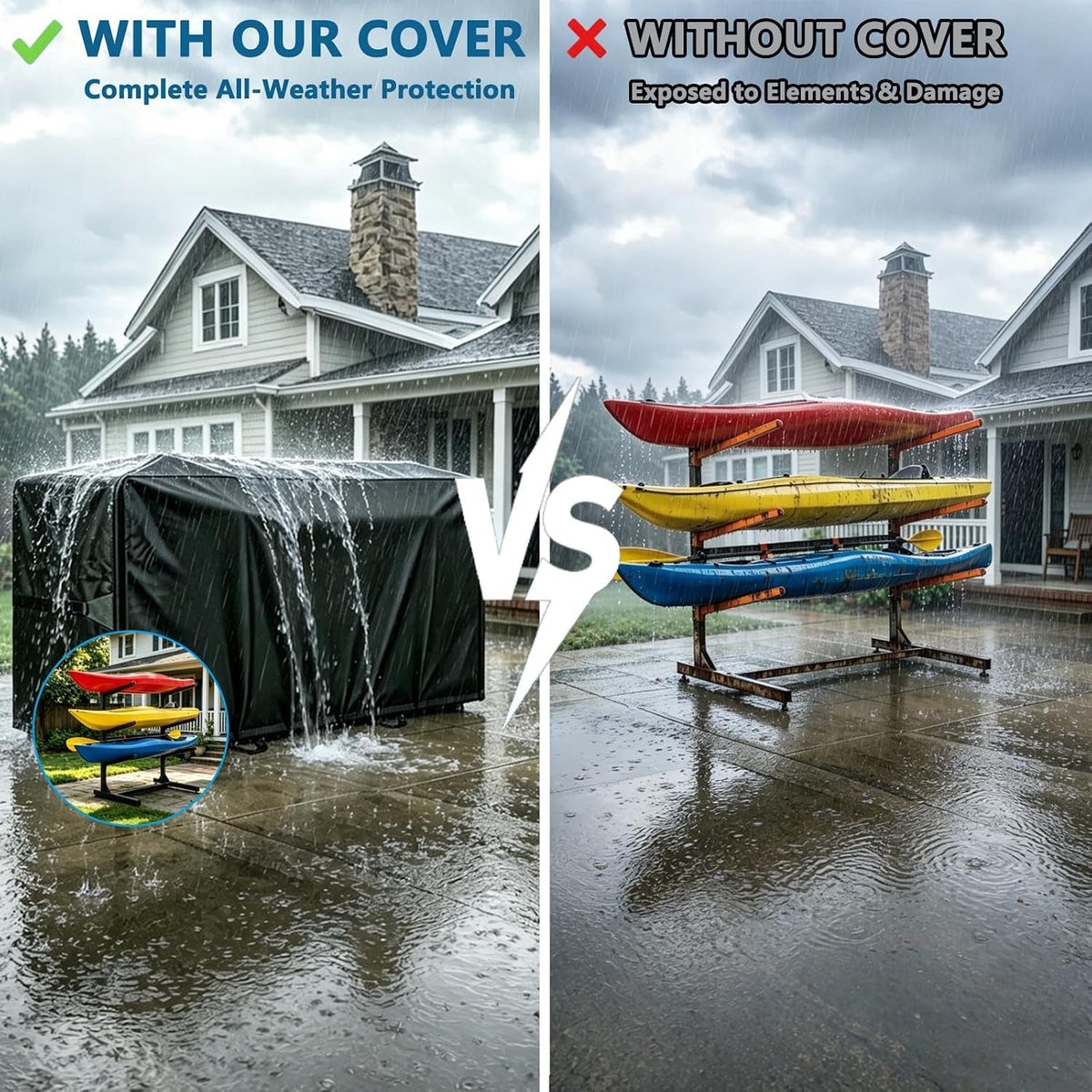Heavy Duty Kayak Rack Cover 12.7Ft – Waterproof Dustproof UV Protective. for Freestanding Kayak Stand, for 2-4 Tier Racks, for Canoes, Sups, Paddleboards & Surfboards（153" LX 35" W X 55" H)