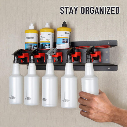 2 Set Spray Bottle Storage Rack with Car Cleaning Brush Detailing Kits,Hanging Rail Car Shop Accessory Display Auto Cleaning Detailing Tools Hanger Bottle Organizer