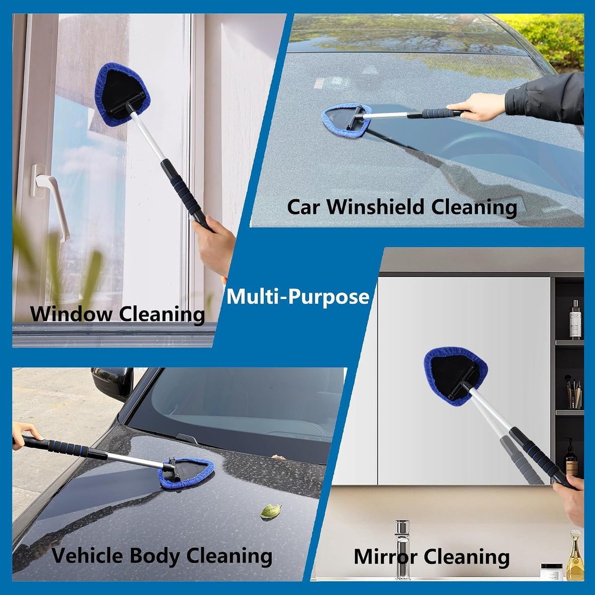 Windshield Cleaner Tool 21" Car Window Cleaner inside Windshield Cleaning Wand Supplies Interior Glass Care Product Car Accessories with with Extendable Handle& Microfiber Pads