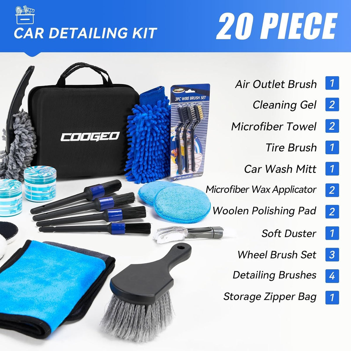 21Pcs Car Detailing Kit, Car Cleaning Kits Interior Cleaner with Detailing Brushes, Car Wash Kit with Cleaning Gel, Wash Mitt, Car Care Gift for Men, Black