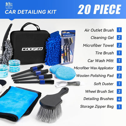21Pcs Car Detailing Kit, Car Cleaning Kits Interior Cleaner with Detailing Brushes, Car Wash Kit with Cleaning Gel, Wash Mitt, Car Care Gift for Men, Black