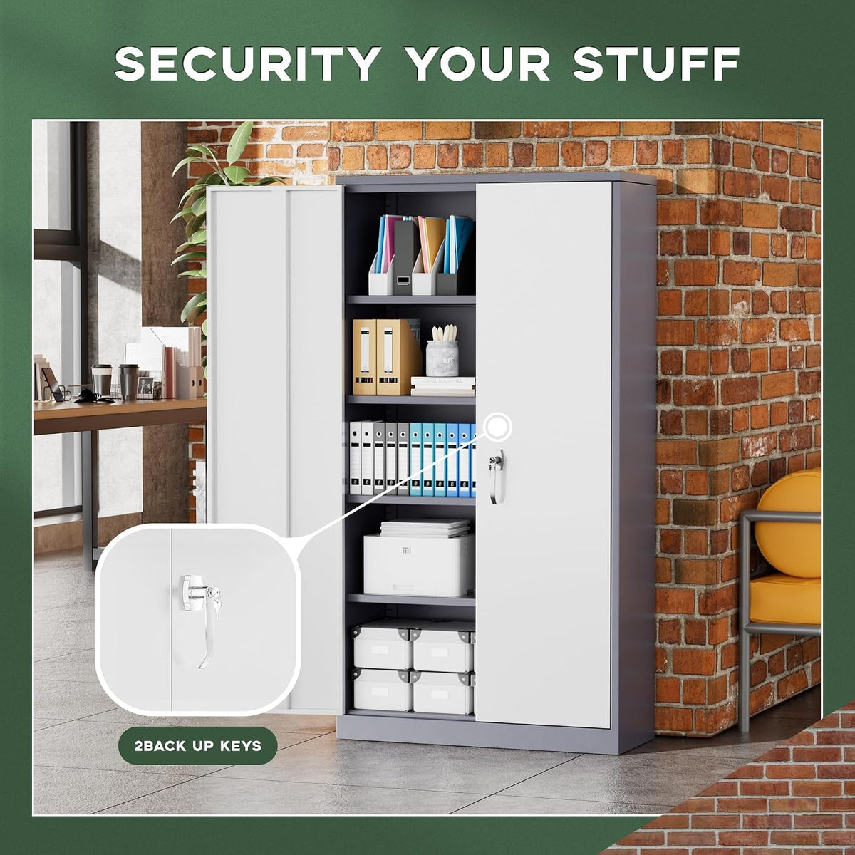 Metal Garage Storage Cabinet, 72" Locking Metal Cabinet with 2 Doors and 4 Adjustable Shelves, Lockable File Cabinet for Home, Office, Garage (36" W X 18" D)