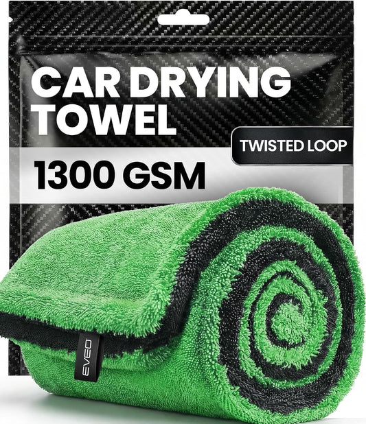 Car Drying Towel - (1300 GSM) XL Drying Towels Car Detailing - Car Microfiber Towel (36"X24") Microfiber Drying Towels for Cars Towels Drying, Car Wash Towels, Ultra Absorbent - Grey & Green