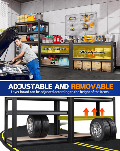 2 Pack Garage Shelving Heavy Duty, 5-Tier Storage Shelves, Home Storage Rack, Utility Metal Shelf, Adjustable Shelving Unit, for Dorm, Basement, Kitchen,17.7" D X 45.6" W X 71.2" H, Black