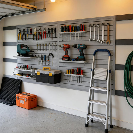 Slatwall Panel 4X8Ft, Garage Slat Wall Storage Systems Durable and Sturdy, Easy-To-Install Interlocking PVC Slat Wall Organizer Panels Flexible and Convenient, Maximize Vertical Space